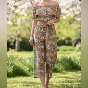 Lulu's "Raquell" Off Shoulder Tropical Jumpsuit
